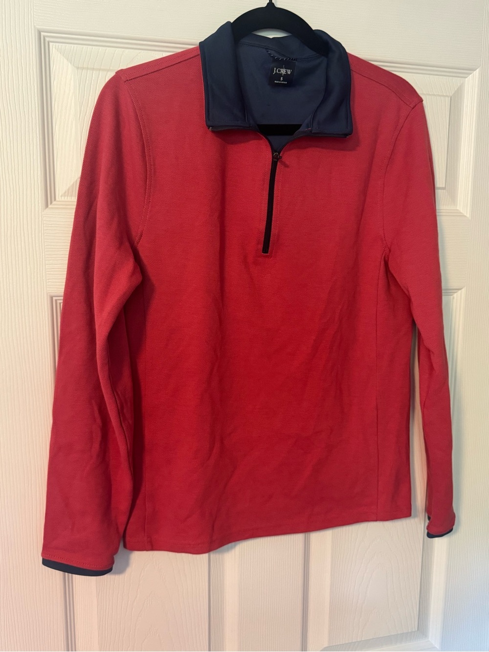 J. Crew Navy and Red Half-Zip Pullover